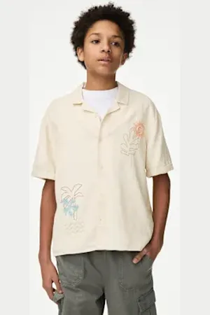 Marks & Spencer Boys Linen Rich Embroidered Shirt (6-16 Yrs)
