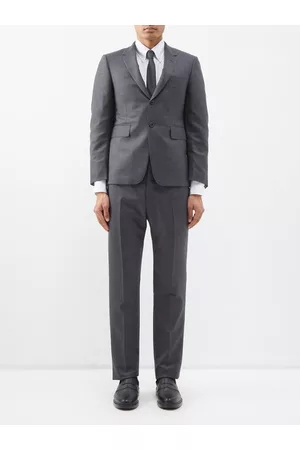Thom Browne Single-breasted Wool-fresco Suit And Tie - Mens - Dark Grey