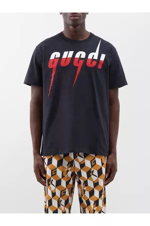 Gucci Men T-Shirts - Blade Logo-print Cotton-jersey T-shirt - Mens - Black
