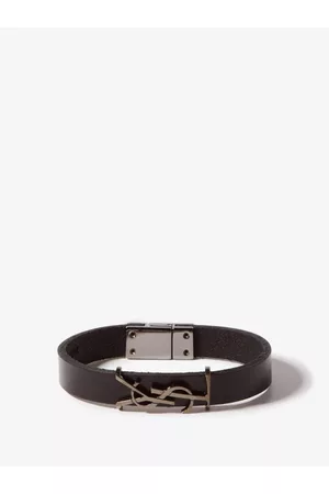 Saint Laurent Men Leather Bracelets - Ysl Logo-plaque Leather Bracelet - Mens - Black