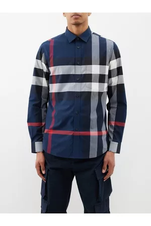 Burberry Men Twill Shirts - Somerton Maxi-check Cotton-blend Twill Shirt - Mens - Navy