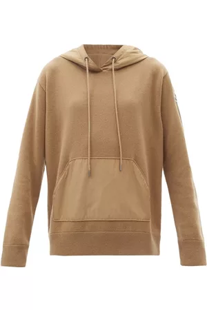 Moncler Logo-patch Panelled Wool-blend Hooded Sweater - Womens - Camel