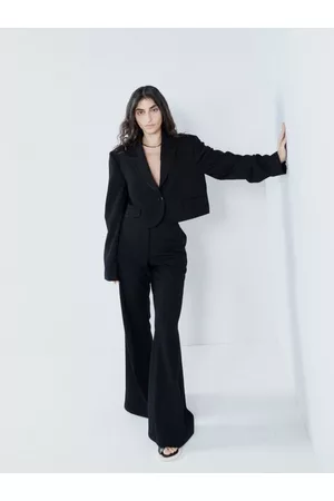 Raey Women Wide Leg Pants - Bootcut Wool Tuxedo Trousers - Womens - Black