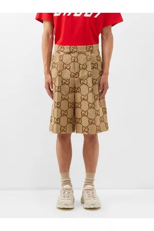 Gucci Men Shorts - GG-jacquard Cotton-blend Canvas Shorts - Mens - Camel