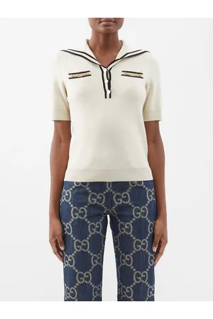 Gucci Monogram Contrast-trim Silk And Cotton-blend Polo Shirt in