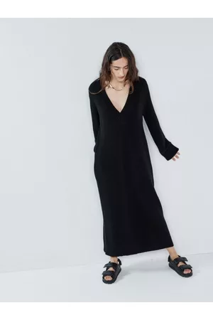 Raey Responsible Cashmere-blend Deep V-neck Dress - Womens - Black