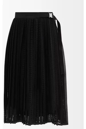 Moncler Belted Geometric-cutout Lace Midi Skirt - Womens - Black