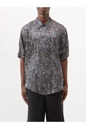 Balenciaga Men Short sleeved Shirts - Paisley-print Silk-satin Short-sleeved Shirt - Mens - Navy