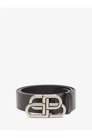 Balenciaga Men Belts - Bb-logo Leather Belt - Mens - Black Silver
