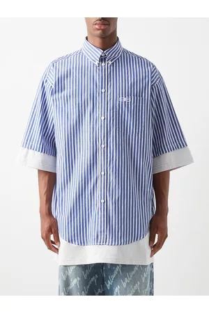 Balenciaga Men Shirts - Logo-embroidered Striped Poplin Shirt - Mens