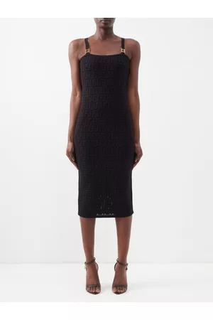 Fendi Women Pencil Dresses - Logo-link Ff-jacquard Jersey Pencil Dress - Womens - Black