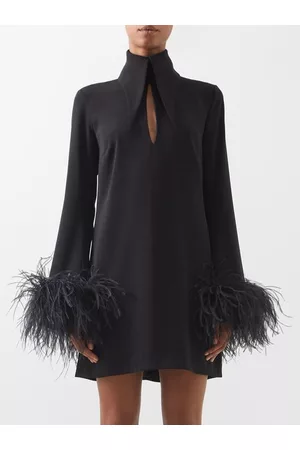 16Arlington Women Party Dresses - Michelle Feather-trim Crepe Mini Shift Dress - Womens - Black