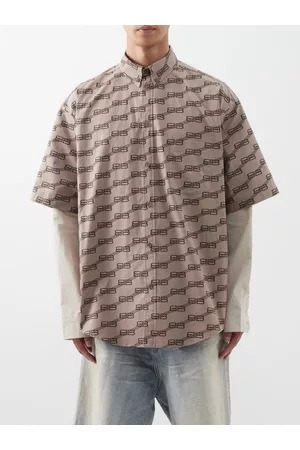 Balenciaga Short-sleeved Logo-print Cotton-poplin Shirt - Mens