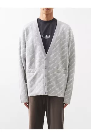 Balenciaga Monogram-jacquard Cardigan - Mens - Grey