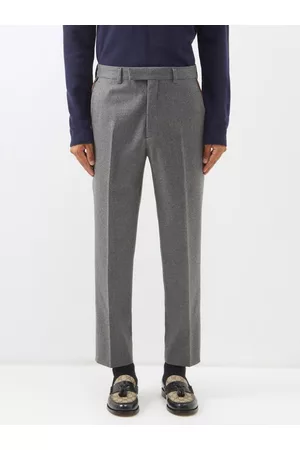 Gucci Men Formal Pants - Web Stripe Wool-flannel Tailored Trousers - Mens - Dark Grey