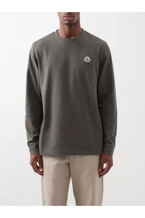 Moncler Men Sports Hoodies - Logo-patch Cotton-piqué Sweatshirt - Mens - Grey