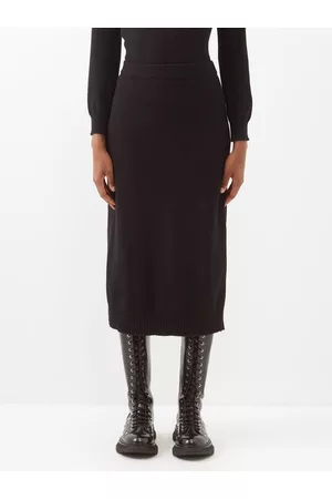 Moncler Side-slit Cashmere-blend Midi Skirt - Womens