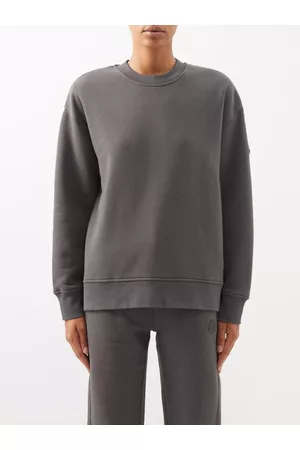 Moncler Women Sweats - Brushed Cotton-blend Jersey Sweatshirt - Womens - Dark Grey