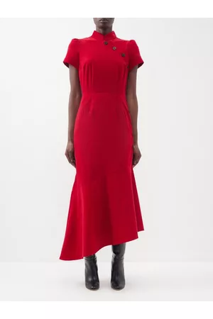 Cefinn Women Asymmetrical Dresses - Layla Asymmetric Corduroy Midi Dress - Womens - Red