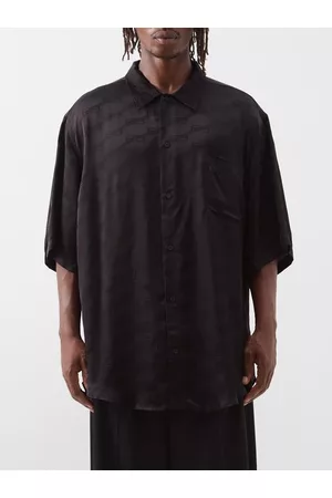 Balenciaga Bb-monogram Silk-satin Shirt - Mens - Black