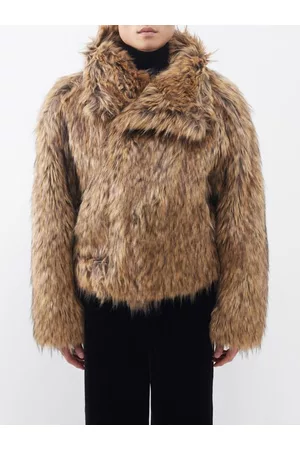 Saint Laurent Asymmetric-collar Faux-fur Jacket - Mens - Light Brown