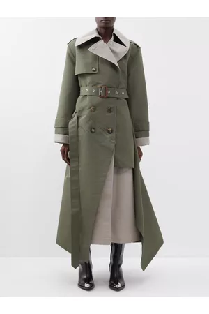Alexander McQueen Asymmetric Belted Faille Trench Coat - Womens - Khaki
