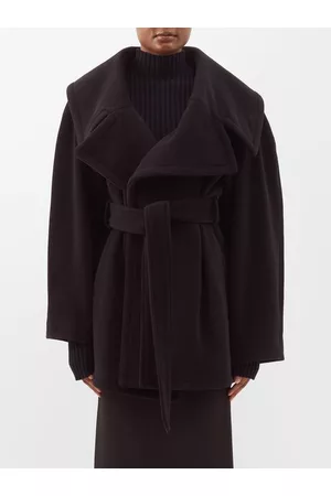 Balenciaga Women Blazers - Wide-lapel Alpaca And Wool-blend Wrap Coat - Womens - Black