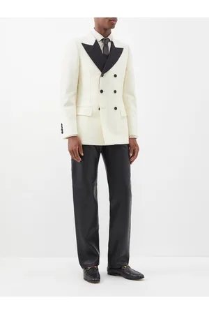 Blue GG-jacquard linen-blend single-breasted blazer, Gucci