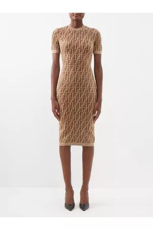 Fendi Women Casual Dresses - Abito Ff-jacquard Chenille Sweater Dress - Womens - Brown Multi