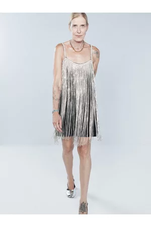 Raey Crystal Fringe Mini Slip Dress - Womens - Metallic