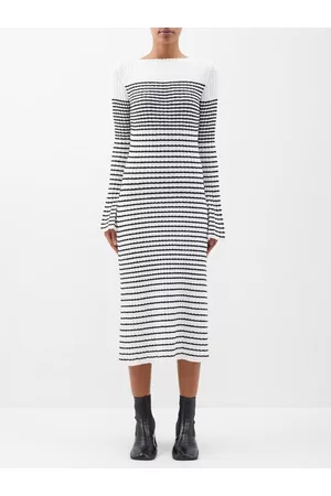Proenza Schouler Striped Ribbed-bouclé Sweater Dress - Womens - Black White