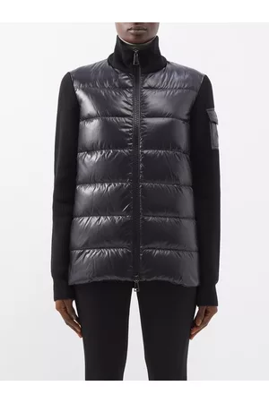 Moncler Down-panelled High-neck Wool Cardigan - Womens - Black