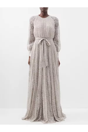 Erdem Women Pleated Dresses - Lindsay Pleated Metallic-lace Down - Womens - Silver