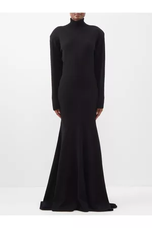 Saint Laurent Women Casual Dresses - Roll-neck Flared-hem Cashmere Sweater Dress - Womens - Black