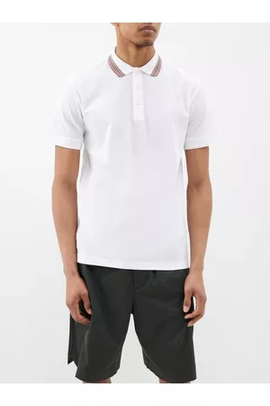 Burberry Men Polo T-Shirts - Walton Icon Stripe Cotton Piqué-jersey Polo Shirt - Mens - White