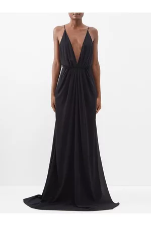 Another Tomorrow Plunge-neck Side-slit Crepe Gown - Womens - Black