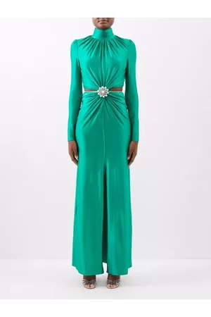 Paco rabanne Women V-Neck Dresses - High-neck Cutout Jersey Gown - Womens - Emerald