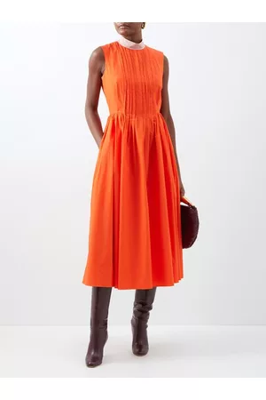 Roksanda Pintucked Cotton-poplin Midi Dress - Womens - Orange