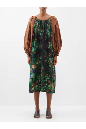 Rianna + Nina Women Vintage Dresses - Souzani Contrast-sleeve Vintage-silk Dress - Womens - Multi