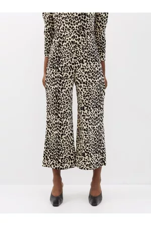 BATSHEVA Women Pants - Leila Leopard-print Cotton-velvet Cropped Trousers - Womens - Black White