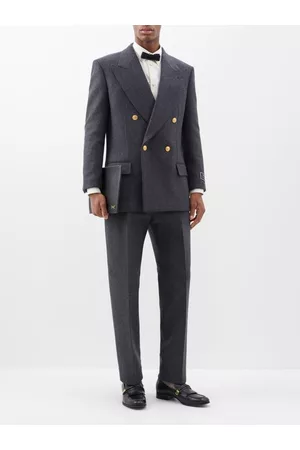 Gucci Men Suit Pants - Pleated Cashmere-blend Suit Trousers - Mens - Dark Grey