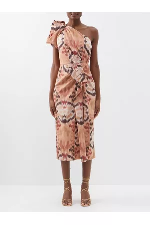 ULLA JOHNSON Women Asymmetrical Dresses - Idra Asymmetric Ruffled Ikat Cotton Dress - Womens - Light Pink Multi