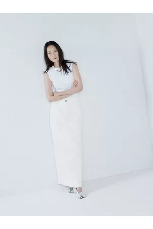 Raey Women Pencil Maxi Skirts - Split Back Organic-cotton Denim Maxi Skirt - Womens - White