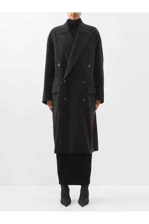 Balenciaga Women Coats - Double-breasted Cashmere-blend Coat - Womens - Dark Grey