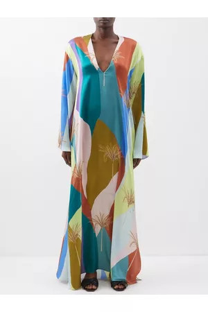 RAQUEL DINIZ Women Printed & Patterned Dresses - Lena Printed Colour-blocked Silk Kaftan Dress - Womens - Multi