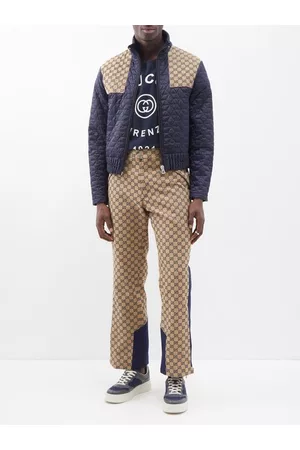 Gucci Men Formal Pants - GG-jacquard Cotton-blend Trousers - Mens - Brown Multi