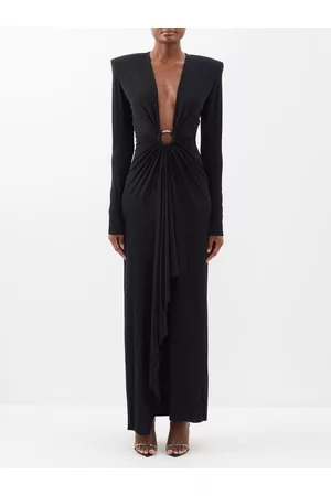 ALEXANDRE VAUTHIER Crystal-ring Plunge-neck Jersey Gown - Womens - Black