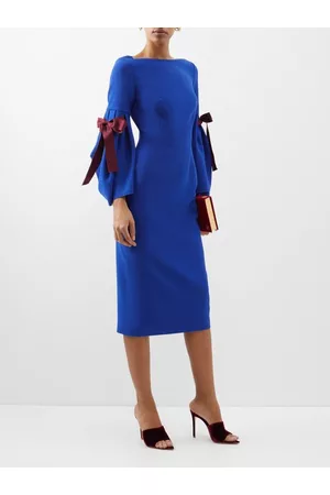Roksanda Bow-sleeve Crepe Midi Dress - Womens - Blue