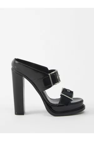 Alexander McQueen Buckled Leather Platform Sandals - Womens - Black Silver