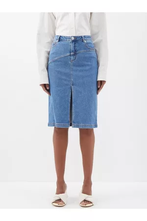 Staud Women Midi Skirts - Hudson Front-slit Denim Midi Skirt - Womens - Mid Denim